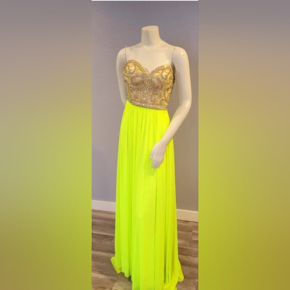 Beatiful Strapless TIFFANY PARTY DRESS VIBRANT Neon Prom Gown  YELLOW Size 14